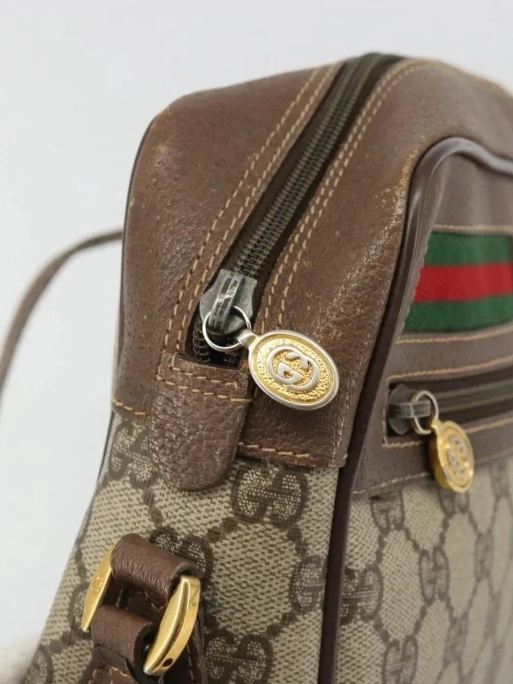 GUCCI GG Supreme Web Sherry Line Bag PVC Beige Gold 56 02 088 Auth am11288